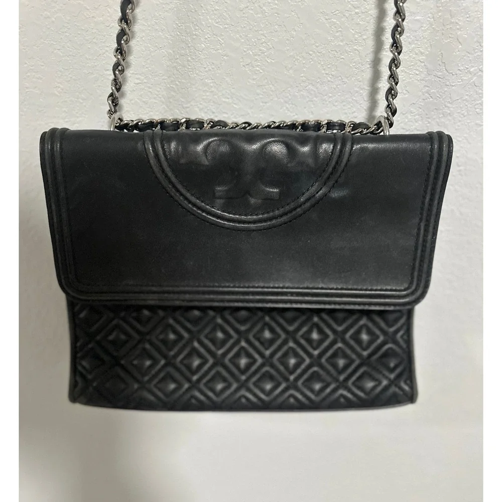 Tory Burch Kira Quilted Black‎ Leather Convertible Chain Shoulder Bag